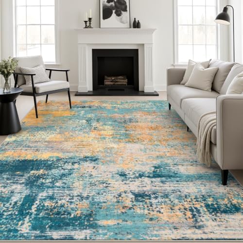 6x9 Area Rug Living Room: Modern Washable Soft Carpet Rosy Haze by FXRHLP