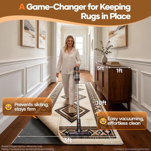 Veken Non Slip Cushioned Rug Pad Gripper, Felt and Silicone Backing, 3 x 10 Ft, 1/4" Thick Runner Carpet Liner Protector Mat for Area Rugs and Hardwood Floors, Keep Rugs Safe and in Place - Image 2