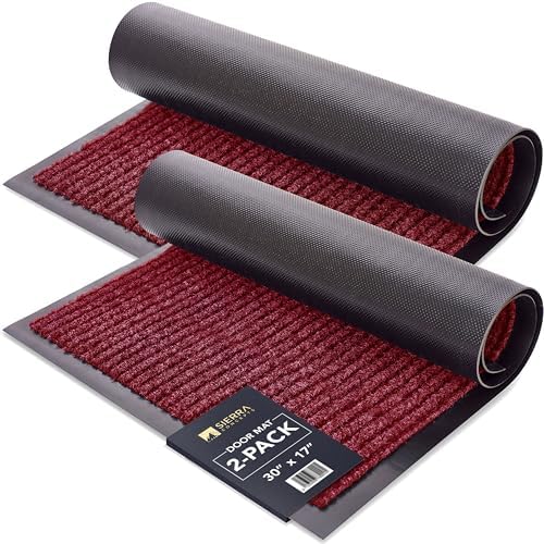 Front Door Mat, Indoor Outdoor Welcome Entryway Entrance Doormat, 30x17 Red by SierraConcepts