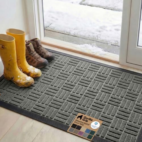 GORILLA GRIP WeatherMAX Door Mat, Indoor Outdoor Use, 47x35, Gray Maze by GorillaGrip