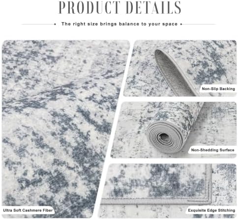 2.6x8 Washable Runner Rug：Modern Abstract Soft Carpet Blue Grey - Image 7