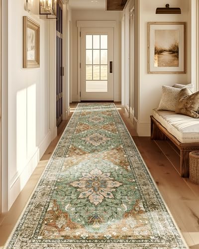 RELEANY Washable Area Rug, Runner 2'x10', Brick/Brown/Green - Image 3
