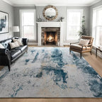 Living Room Rug 7x10 Aqua Blue Area Rugs Machine Washable Abstract Boho Large Rug Non-Slip Non-Shedding Faux Wool Indoor Vintage Carpet for Bedroom, Classroom, Dining Room, Kids Playroom - Image 4
