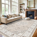 Washable Large 9x12 Area Rug - Living Room Oriental Non Slip Soft Rugs Indoor Low Pile Stain Resistant Carpet for Bedroom Dining Room Farmhouse Distressed Thin Home Decor Floor Mat (9x12 Beige) by HYHAOYUNLAI