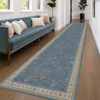 Hazo Haus Neutral Blue Washable 3x16 Extra Long Hallway Runner Rug, Boho Washable Large Kitchen Floor Rug Indoor, Non-Slip Stain & Fade Resistant, Vintage Unique Floral Décor by HazoHaus