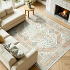 Lofus Living Room Rugs 5x7, Boho Orange and Beige Washable Carpet - Image 2