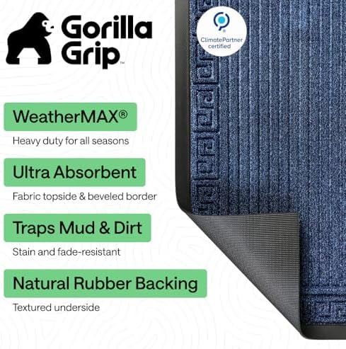 GORILLA GRIP WeatherMAX Door Mat, Indoor Outdoor, 35x23, Navy Greek Keys - Image 2