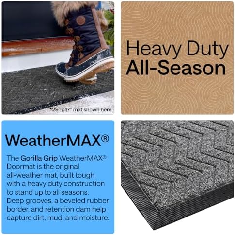 GORILLA GRIP WeatherMAX Door Mat, Indoor Outdoor, 60x24, Charcoal Chevron - Image 3
