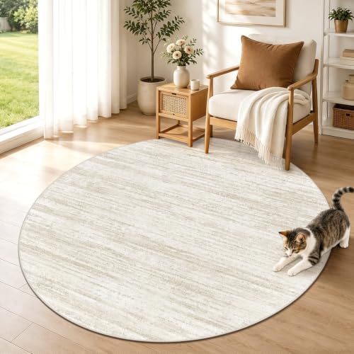 Round Rug 4ft Area Rugs: Washable Modern Circle Rug Small Non-Slip Soft Rugs Stain Resistant Printed Rug Indoor Circular Carpet for Living Room Bedroom Kitchen Dining Room(Beige, 4' Round) by ZomfyRugs