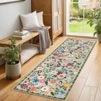 PLHXFR 2x6 Washable Runner Rug：Floral Indoor Kitchen Soft Carpet Green - Image 3