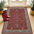 Washable 3x5 Entry Way Rugs Indoor - Burgundy Large Kitchen Rug, Non Slip Unique Bohemian Red Low Pile Thin Carpet for Bedroom Bedside, Foyer by HazoHaus