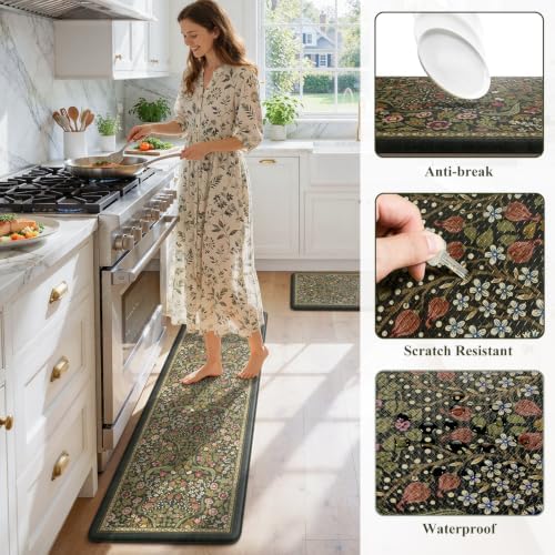 Collive Kitchen Mats Cushioned Anti Fatigue, Olive Green Kitchen Floor Mat - Image 6