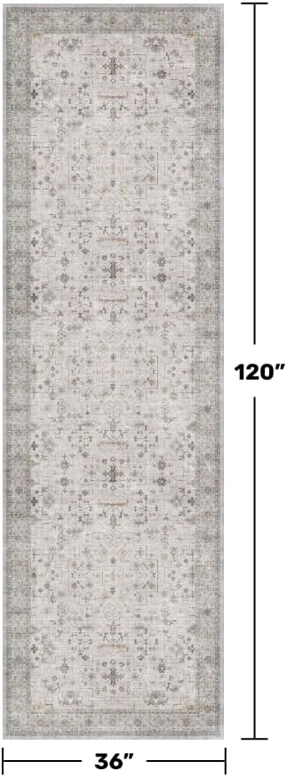 Neutral Light Gray & Sage Kitchen Rug 10 ft Long - Modern Boho 3x10 Extra Long Runners for Hallways, Washable Low Pile Entryway Indoor Rug, Non-Slip Stain Resistant Low Pile Throw Carpet - Image 2