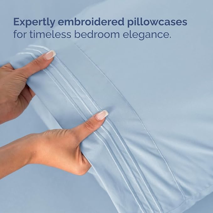 Full XL Bed Sheet Set - 4 Piece Extra Long Extended Full XL Sheets - Soft, Breathable & Cooling - Fits 8" to 16" Mattress w/ Deep Pockets - 54" x 80" - Easy-Fit, Wrinkle & Fade Resistant - Light Blue
