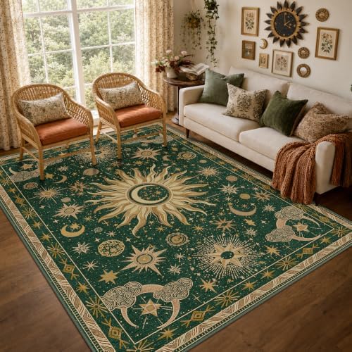 Vacuum-Friendly, 6x9 Washable Area Rug, Green Gold Yellow by meejou