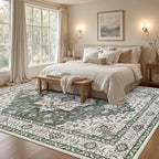 8x10 Area Rugs Living Room: Washable Rug for Bedroom Green Ivory - Image 4