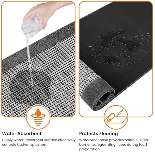 StepRite Kitchen Rugs, Kitchen Mat for Floor, 47"x20" Non-Slip Machine-Washable Commercial Floor Mat, Absorbent Heavy-Duty Rug for Office & Home, Sink Standing Mat, Entryway Carpet, Door Mat, Grey - Image 6