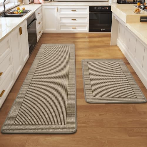 Kitchen Rugs Set of 2, Kitchen Mats for Floor,20x32+20x59 Brown by QiCaiJia