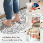 Boho Kitchen Mats for Floor 2PC Anti Fatigue Kitchen Rugs, Blue Grey - Image 3