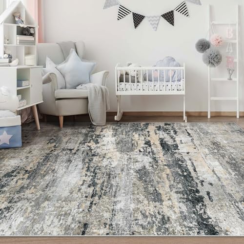 pmtsns Area Rugs 5x7 for Living Room: Washable Rug Modern Abstract Neutral Soft Non-Slip Low-Pile Indoor Carpet for Bedroom Dining Room Playroom Home Office (Black Grey Brown, 5'x7') - Image 6