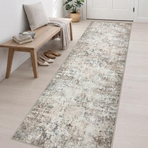 3x14 Washable Runner Rug：Modern Abstract Kitchen Soft Carpet Brown - Image 3