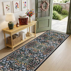 PLHXFR 3x10 Washable Runner Rug：Floral Indoor Kitchen Carpet Dark Black - Image 2