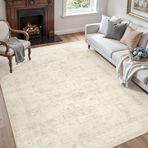 5x8 Area Rugs Living Room: Bedroom Neutral Washable Carpet Beige - Image 3