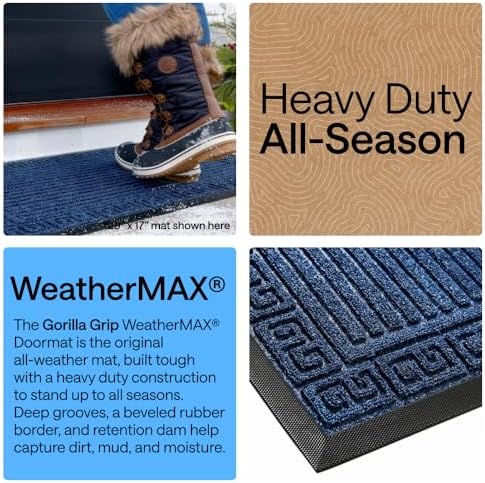 GORILLA GRIP WeatherMAX Door Mat, Indoor Outdoor, 29x17, Navy Greek Keys - Image 3