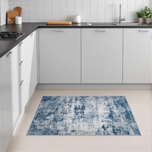2x3 Washable Entryway Rug: Modern Abstract Indoor Soft Carpet Blue - Image 4