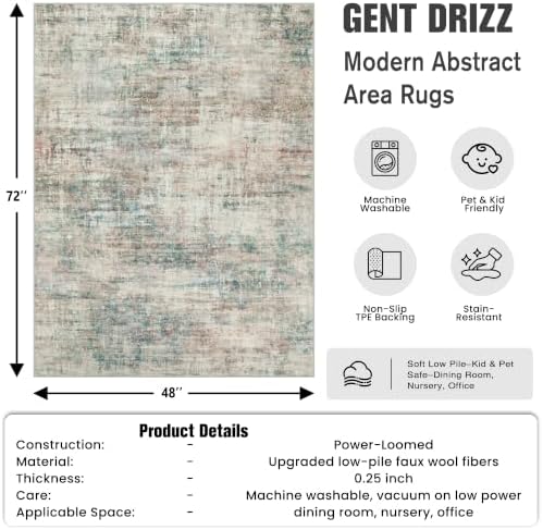 4x6 Area Rugs for Living Room: Washable Abstract Multi Color Bedroom Carpet - Image 2