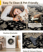 RELEANY Washable Area Rug, Round 5ft, Black/Neutral - Image 5