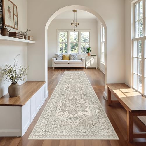 Madane Hallway Runner Rug 2'6''x12' Kitchen Runners Vintage, Beige/Brown - Image 4