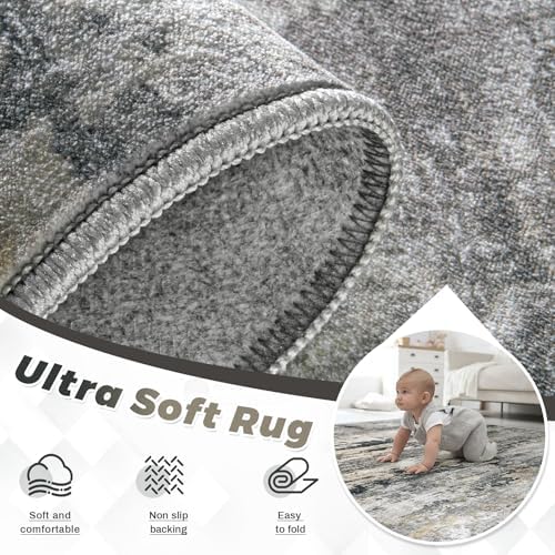 pmtsns Area Rugs 8x10 for Living Room: Washable Rug Modern Abstract Neutral Soft Non-Slip Low-Pile Indoor Large Carpet for Bedroom Dining Room Playroom Home Office (Black Grey Brown, 8'x10') - Image 4