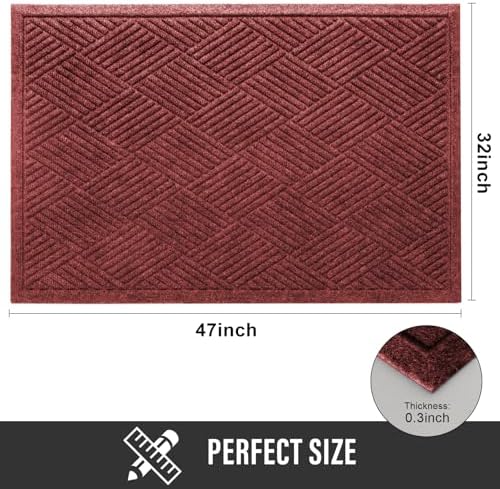 HIYARD Sturdy Front Door Mat, Absorbent Muddy Dirt Resist Welcome Door Mats Outdoor Indoor, Stain and Fade Resistant, Non-Slip Rubber Backing Low Profile Doormat for Entryway, 47×32, Red - Image 2