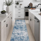 2x6 Washable Runner Rug：Modern Abstract Kitchen Soft Carpet Blue by FXRHLP