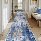 RELEANY Washable Runner 2'6"x14' Abstract Area Rug for Hallway Blue Gold - Image 2