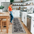 2x8ft Kitchen Rug Runners Washable Non Slip – Boho Floral Carpet Runner for Hallway, Bathroom, Bedroom, Entryway – Soft Low-Pile Thin Long Kitchen Floor Rug (Black, 2x8) - Image 3
