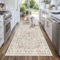 4x5 Washable Kitchen Entryway Rug – Non-Slip Soft Low Pile Indoor Carpet for Bathroom Living Room Bedroom – Boho Floral Small Throw Area Rug (Beige,4x5) by BYYVOORugsforYourHome