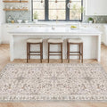 4x8 Rug Washable for Entryway Kitchen – Non-Slip Rubber Backed Area Rug for Hallway Bedroom Living Room Office,Boho Floral Low Pile Thin Floor Indoor Mat (Beige,4x8) by BYYVOORugsforYourHome
