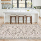 4x8 Rug Washable for Entryway Kitchen – Non-Slip Rubber Backed Area Rug for Hallway Bedroom Living Room Office,Boho Floral Low Pile Thin Floor Indoor Mat (Beige,4x8) by BYYVOORugsforYourHome