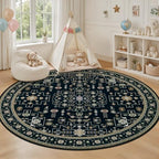 Round Area Rug for Living Room: 6ft Washable Rug for Bedroom Black - Image 5