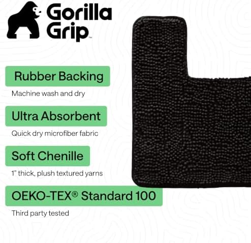 GORILLA GRIP Chenille Bath Rug Mat for Square Toilet Base, 24x19 Black - Image 3