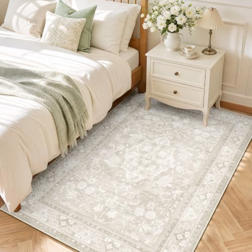 SameBed 5x7 Area Rug Living Room, Vintage Neutral Washable Carpet Beige - Image 2