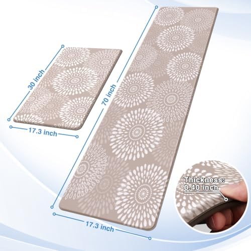 LuxStep Kitchen Mats for Floor,0.40 inch Cushioned Rug Anti-Fatigue Mats for Kitchen Decor Accessories,Waterproof Non-Slip Mats and Rugs Set for Office,Laundry 17.3"×29"+17.3"×47",Khaki - Image 3