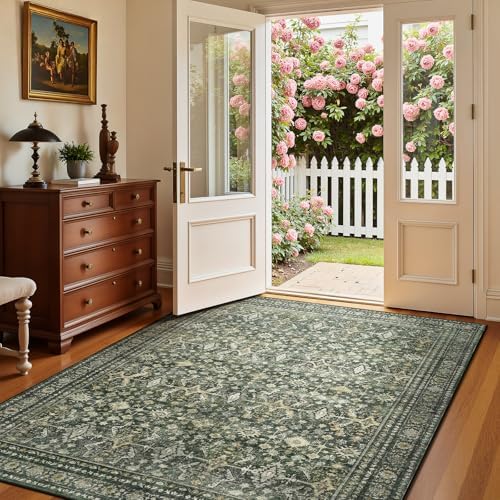2x5 Area Rugs for Entryway, Green Washable Non-Slip Kitchen Runner Rug by Lofus