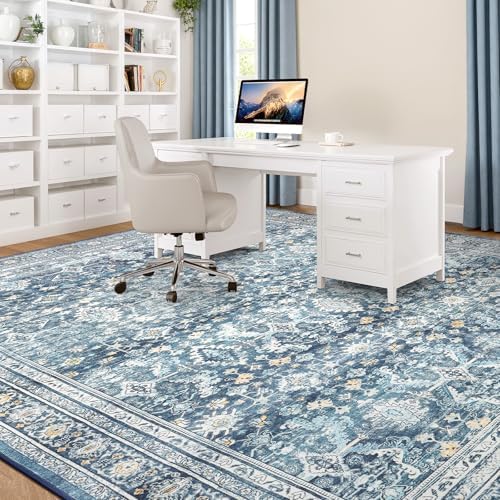 9x12 Area Rugs for Living Room, Blue Washable Non-Slip Large Carpet - Image 3