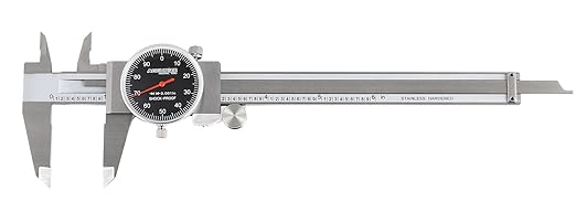 Accusize Industrial Tools 0-6" x 0.001" (Range x Resolution) Dial Caliper, Black Face Red Needle, Stainless Steel in Fitted Box, P920-B216