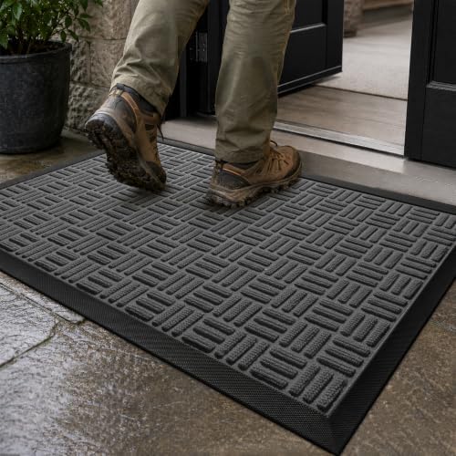 Mibao Front Door Mat Outdoor Entrance, 71" x 24" Heavy Duty Welcome Mat for Outdoor and Indoor, Waterproof Dirt Trapper Doormat, Super Absorbent Indoor Entryway Mat for Patio & Porch - Light Gray by Mibao