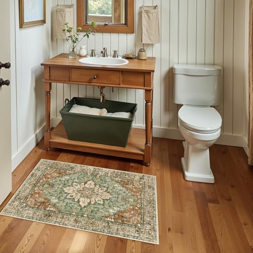RELEANY Washable Area Rug, Small 2'x3', Brick/Brown/Green - Image 2