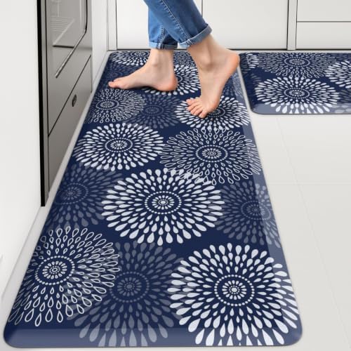 LuxStep Kitchen Mats for Floor,0.47 inch Thicker Cushioned Rug Anti-Fatigue Mats for Kitchen Decor Accessories,Waterproof Non-Slip Mats and Rugs Set for Office,Laundry 17.3"×29"+17.3"×47",Blue by LuxStep